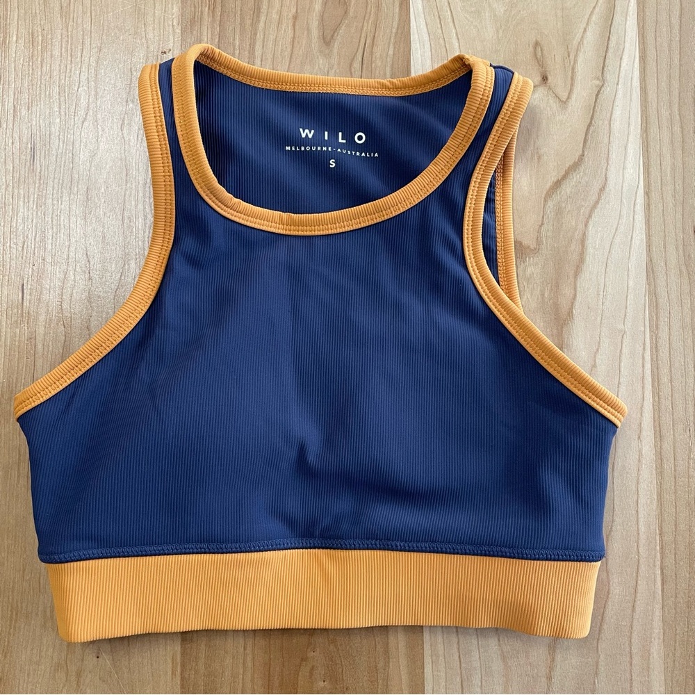 Wilo The Contrast Racer Bra Ribbed Navy Mustard Multi Color Size Small